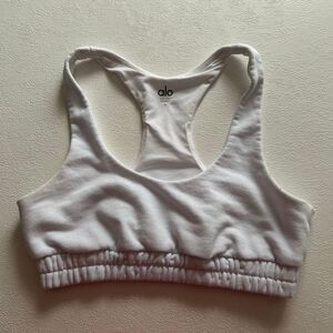 Alo Yoga White Ribbed Racerback Sports Bra Women’s Size Small